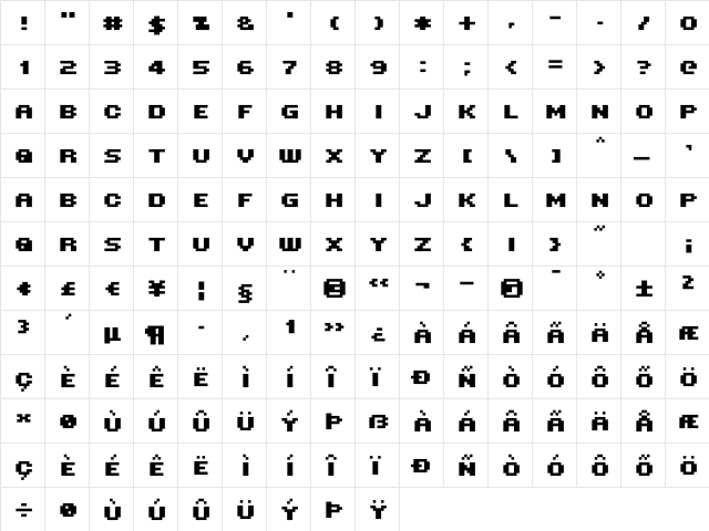 Mini 7 Bold  glyph index