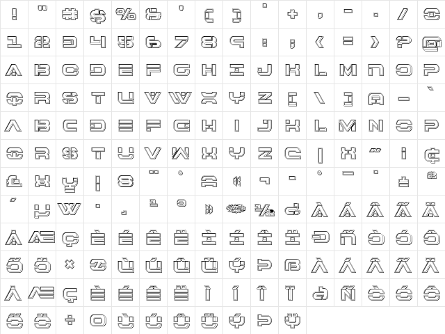 7th Service Engraved Regular  glyph index