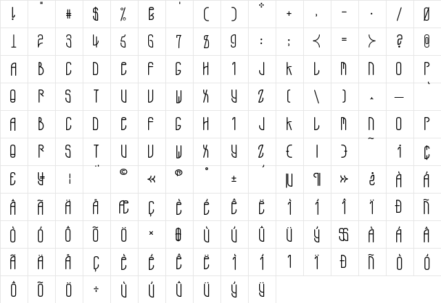 ADMONO-Regular Regular  glyph index