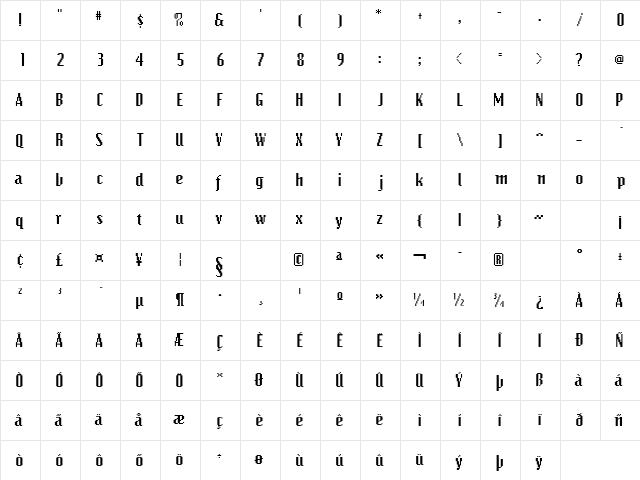 BitsExtended Regular  glyph index