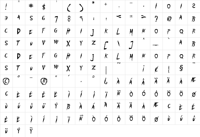 Flogged Regular  glyph index
