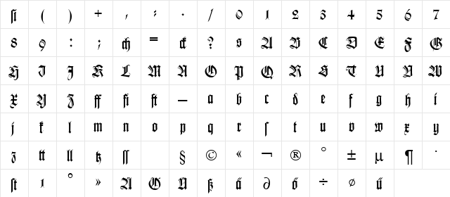 KochFraktur Regular  glyph index