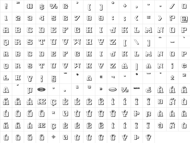 Interceptor 3D Regular  glyph index