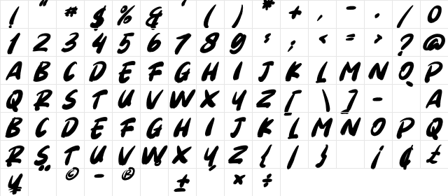 Rhodeport Slant_DEMO Italic  glyph index