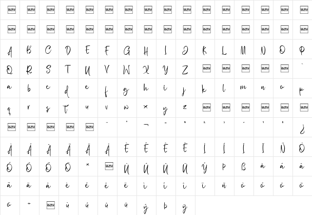 Wilgaty Smooth DEMO Regular  glyph index