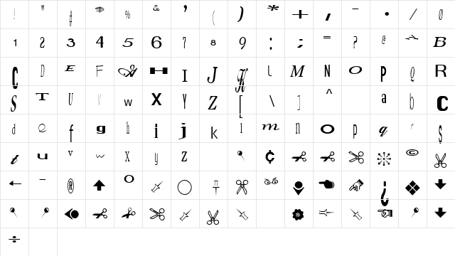 Jumbalaya Regular  glyph index