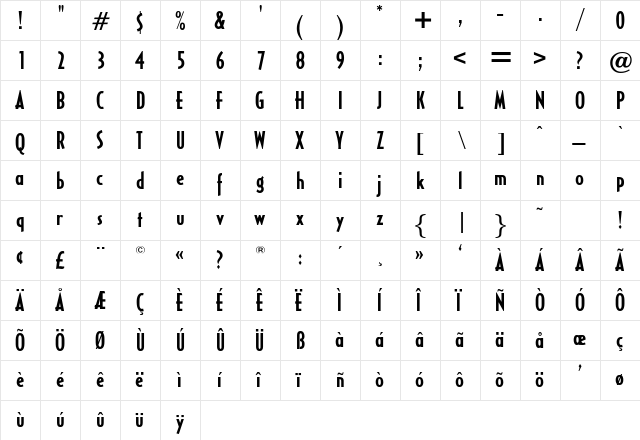 HalseyCondSSK Bold  glyph index