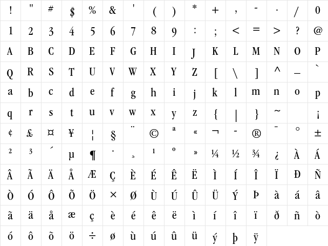 ITC Garamond Std Book Condensed  glyph index