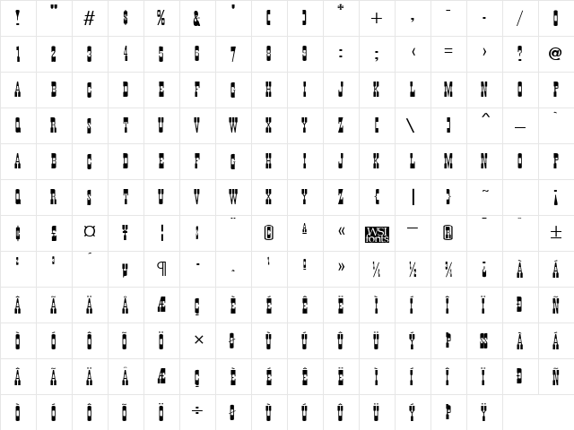 Wanted Poster Caps Regular  glyph index