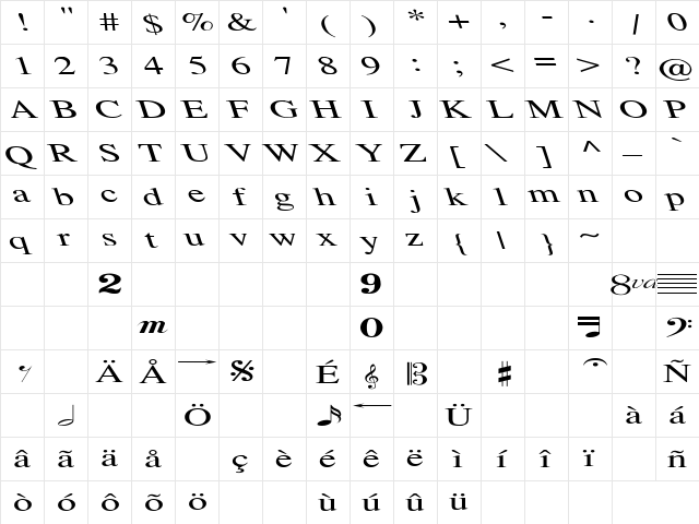 Tempo Font Ex Left Regular  glyph index