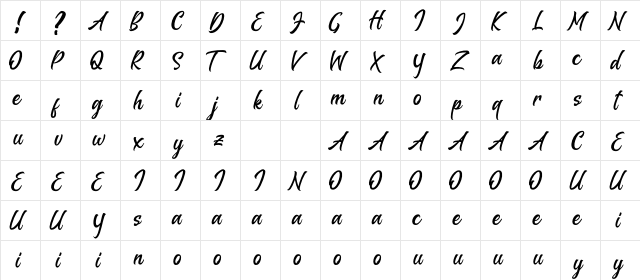 Melantune Regular  glyph index