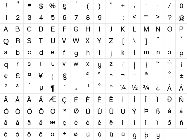 Goulong Regular  glyph index