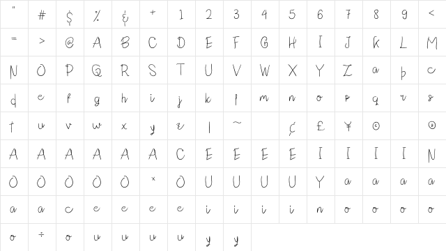 Cute Funnypu Regular  glyph index