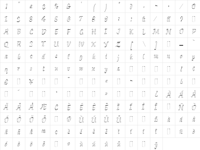 Klee LT Regular  glyph index