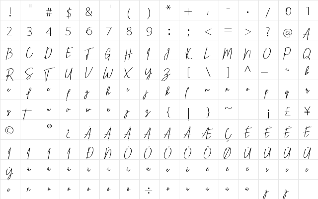 Ving Smith Regular  glyph index