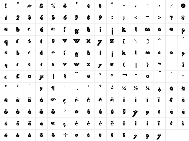 Cane Normal  glyph index