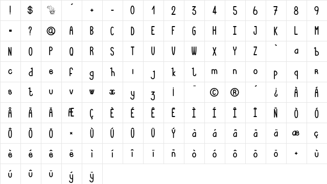 Lucie Mandragore Regular  glyph index