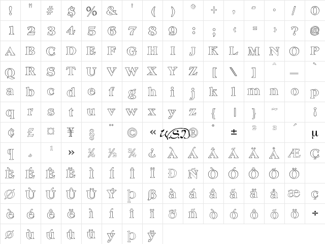 Amphion Outline Regular  glyph index