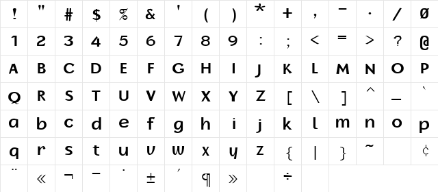 Wonton 2 Bold  glyph index