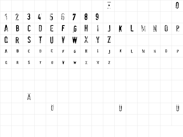 Testerus Regular  glyph index