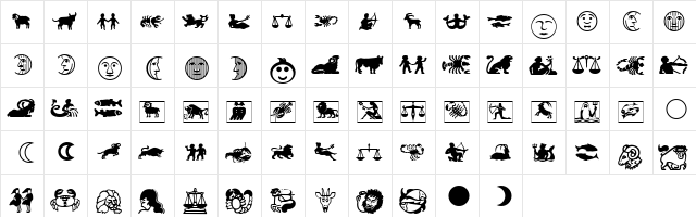 Linotype Astrology Pi Regular  glyph index