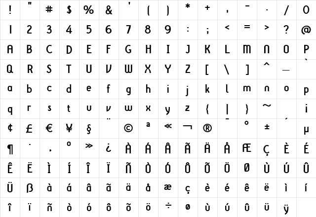 Iru2Bold Regular  glyph index