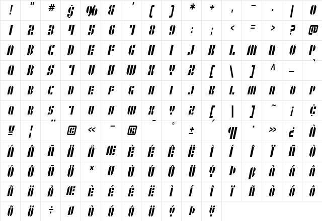 SF RetroSplice SC Condensed Regular  glyph index