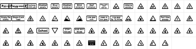 Road Caution Signs UK Part 1 Regular  glyph index