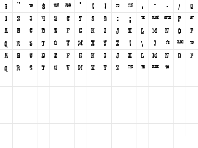 Rustler Fancy Regular  glyph index