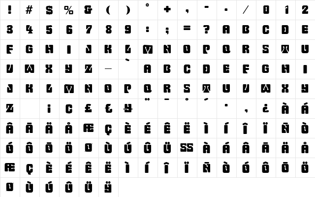 P732-Deco Regular  glyph index
