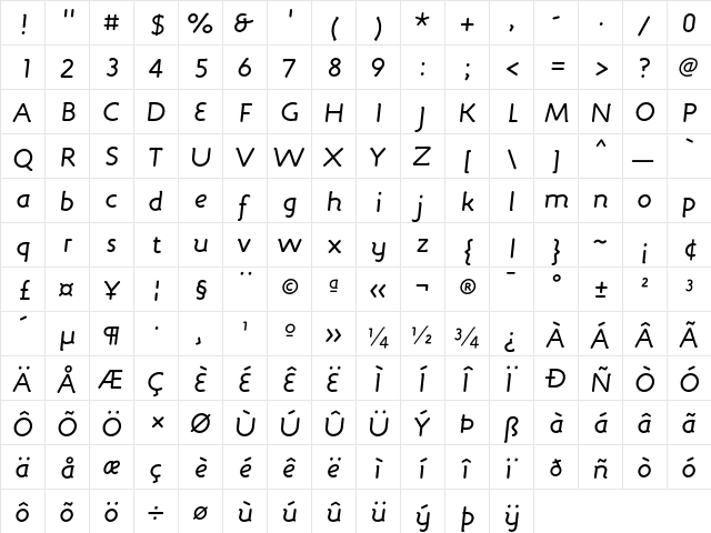 Engine ItalicLF  glyph index