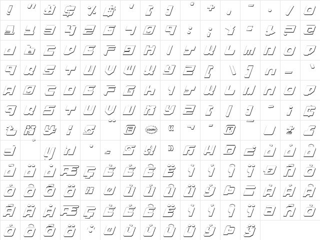 Extechchop Shadow Shadow  glyph index