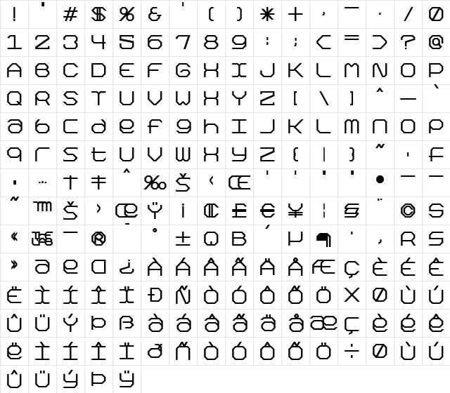 Kimono Kong Regular  glyph index