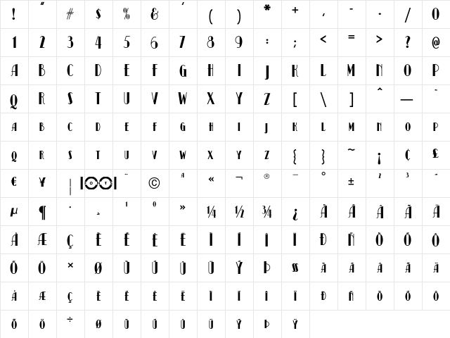 Kismet NF Regular  glyph index