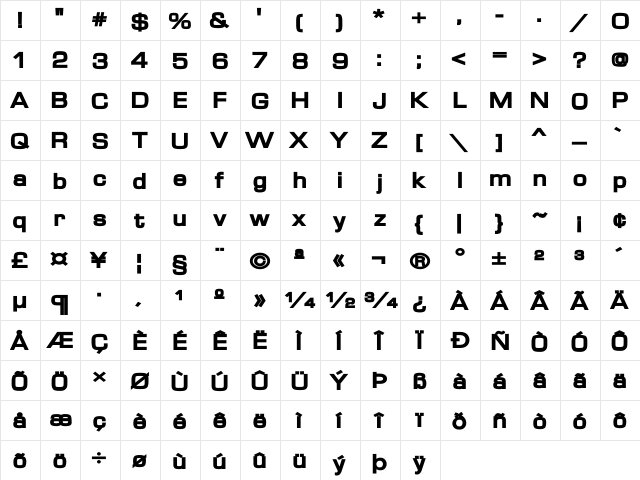 Waukegan LDO Extended Black Regular  glyph index