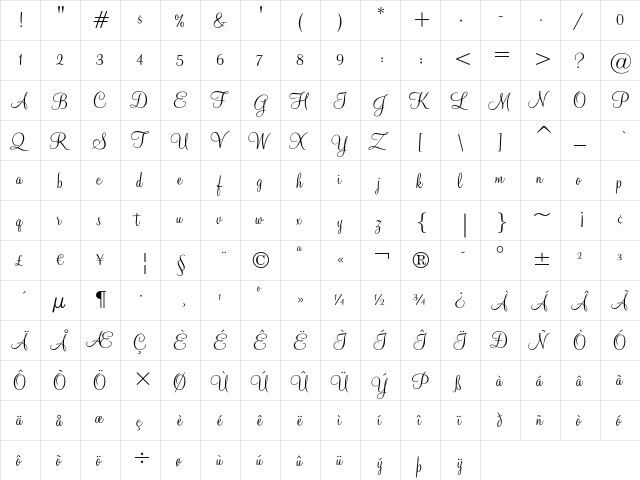 Monterey Regular  glyph index