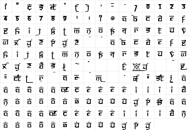 Prakrta Regular  glyph index