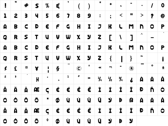 Black Chocolate Regular  glyph index