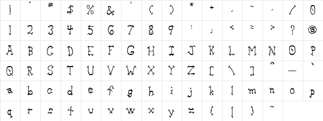 Ashlin Regular  glyph index