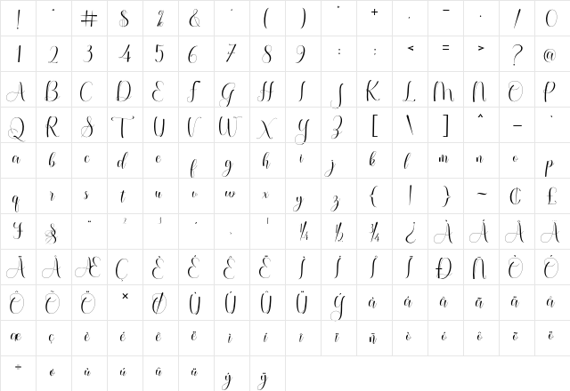 Qelly Violentia Regular  glyph index