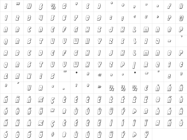 Shogunate 3D Italic Italic  glyph index