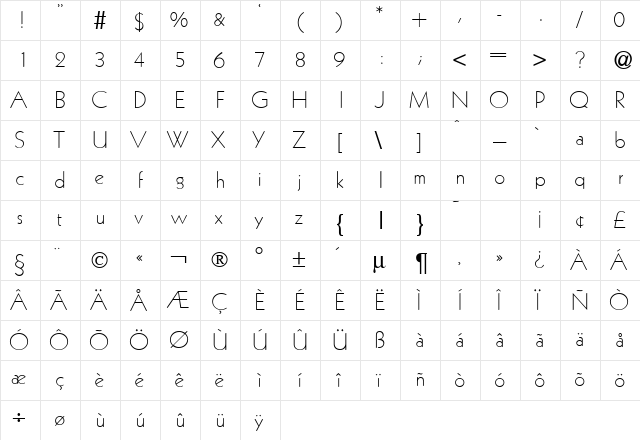 KabinLightDB Normal  glyph index
