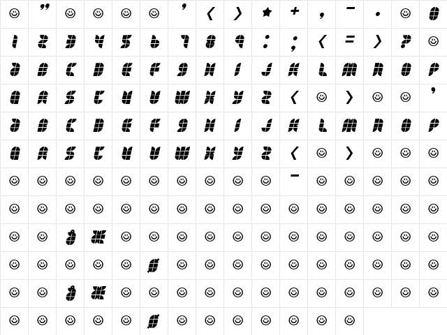 Eat your heart out Regular  glyph index