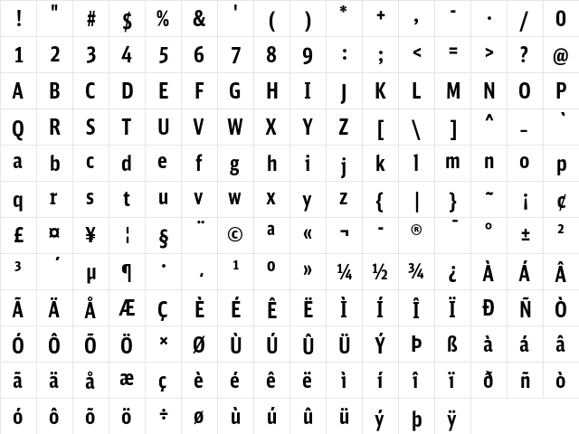 DB Sans Comp Bold  glyph index