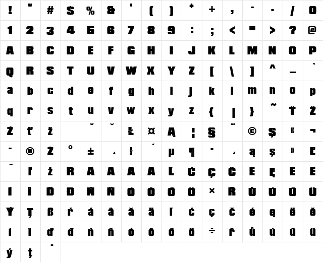 CompactaPEEBla Regular  glyph index