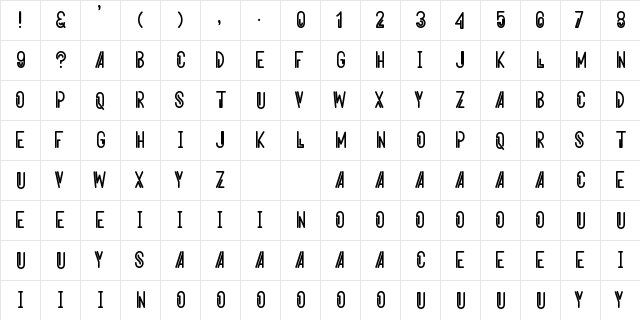 Aerocentrix Regular  glyph index