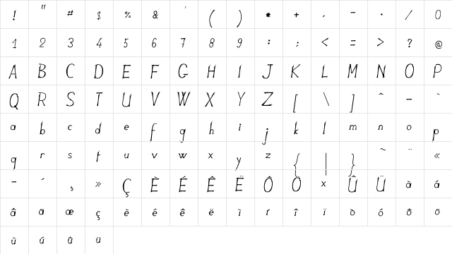 JBLames Regular  glyph index