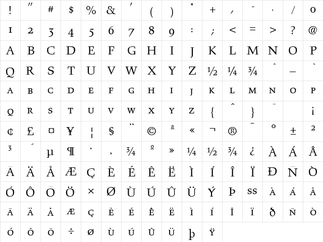 Hawkhurst LT Std RegularSC Regular  glyph index