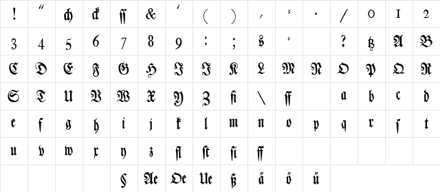 Luthersche Fraktur Regular  glyph index