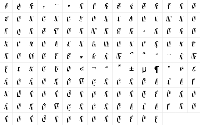 a_Harder3dObl Regular  glyph index